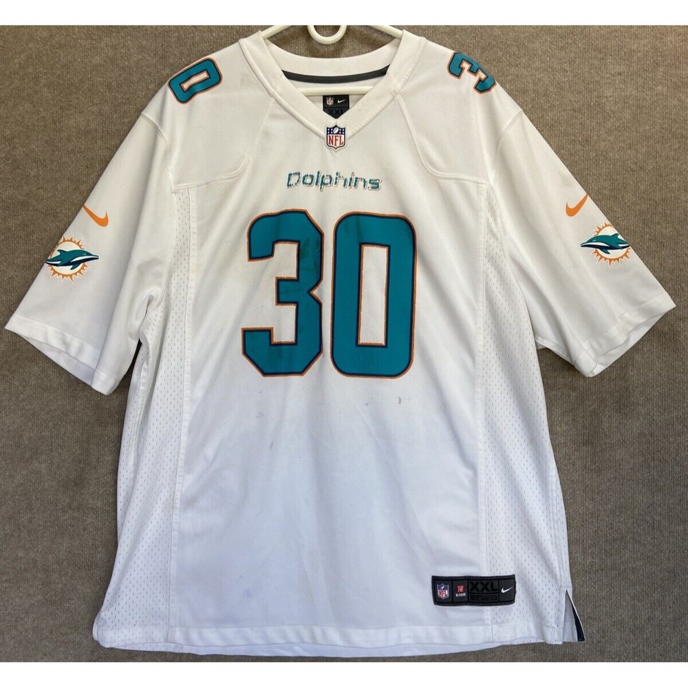 Nike Mens White Miami Dolphins GN III #30 NFL Football Jersey Size XXL On Field